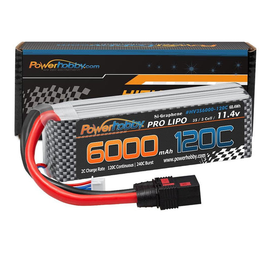 Powerhobby 3s 11.4V 6000mah 120c Graphne + HV Lipo Battery w QS8 Plug 8AWG Wire - PowerHobby