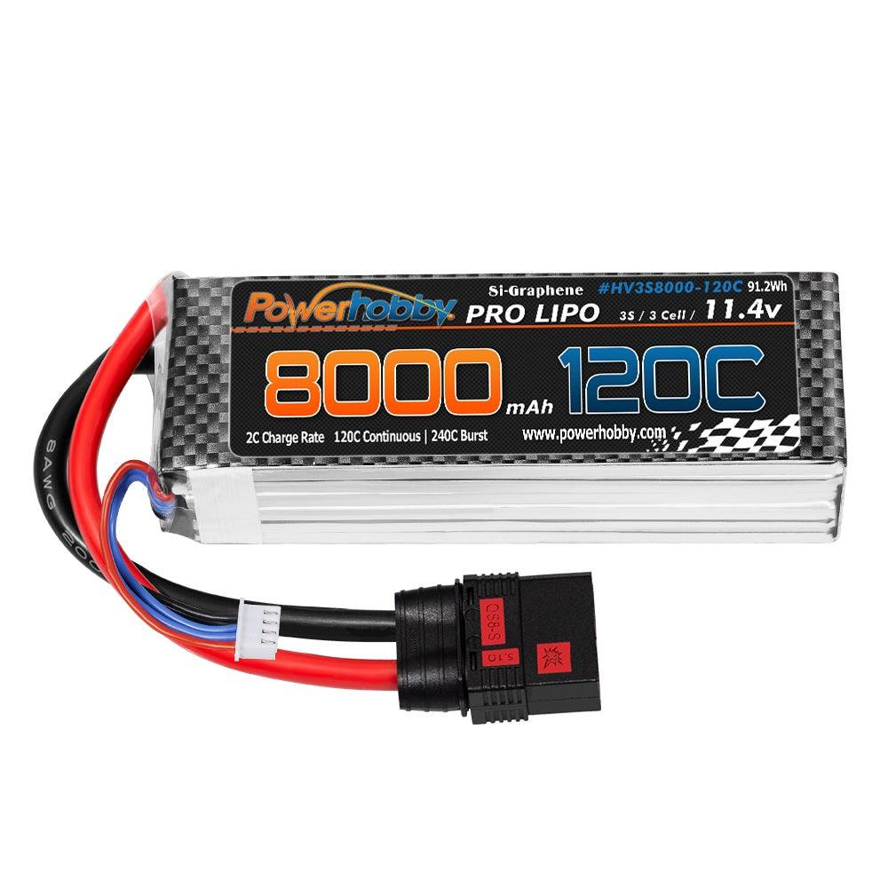 POWERHOBBY 3S 11.4V 8000MAH 120C GRAPHENE + HV LIPO BATTERY W QS8 PLUG 8AWG Wire - PowerHobby