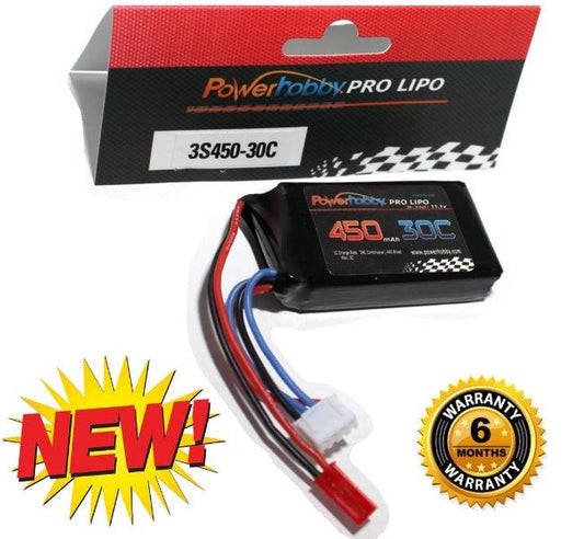 Powerhobby 3S 11.1V 450mAh 30C Lipo Battery Soft Case 3-Cell w JST Connector - PowerHobby