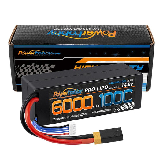 Powerhobby 4s 14.8v 6000mah 100c Lipo Battery w XT60 W Adapter hard case - PowerHobby