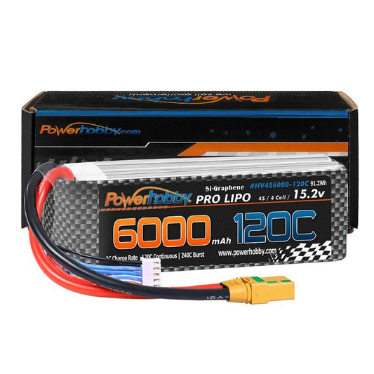 Powerhobby 4s 15.2v 6000MAH 120C Graphene + HV Lipo Battery XT90 Plug Soft Case - PowerHobby