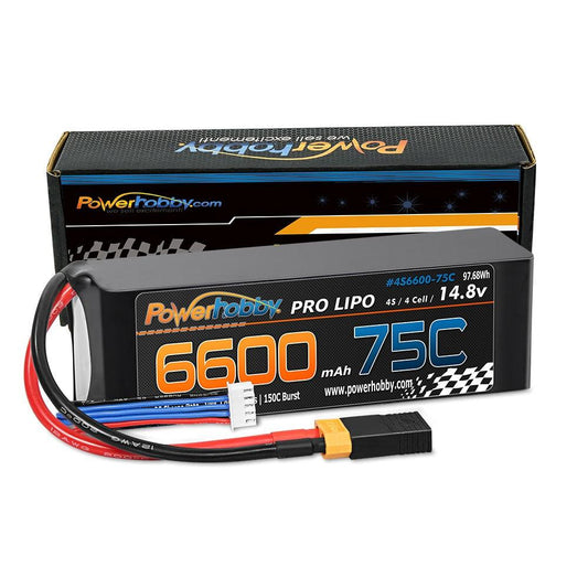 PowerHobby 4S 14.8V 6600mAh 75C-150C Lipo Battery XT60 + Adapter - PowerHobby