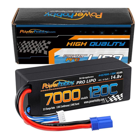 Powerhobby 4s 14.8V 7000MAH 120C Graphene Lipo Battery w EC5 Plug Hard Case - PowerHobby