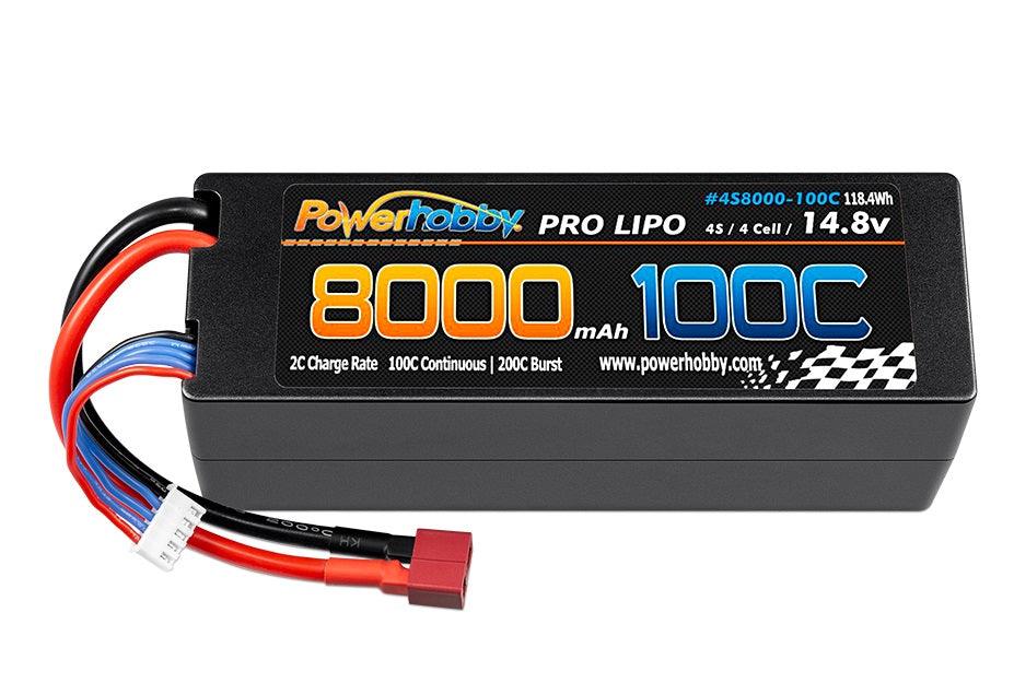 Powerhobby 4s 14.8V 8000MAH 100C Lipo Battery w DEANS Plug Hard Case - PowerHobby