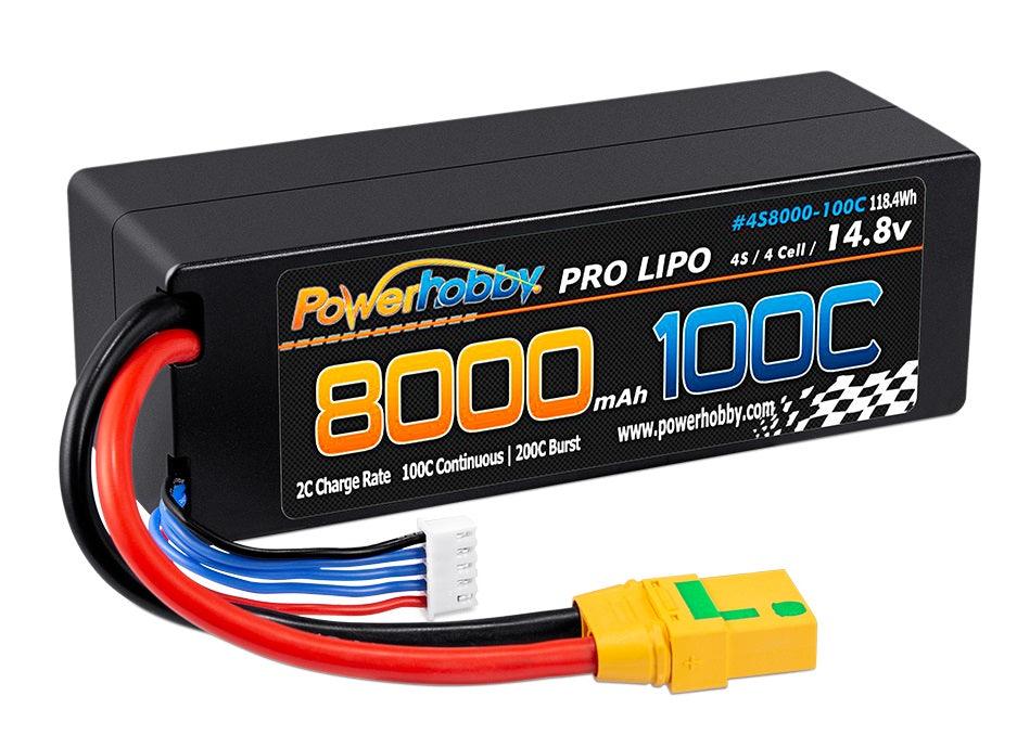 Powerhobby 4s 14.8V 8000MAH 100C Lipo Battery w XT90 Plug Hard Case - PowerHobby