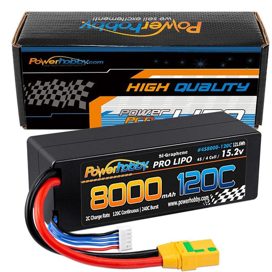 Powerhobby 4s 15.2V 8000MAH 120C HV + GRAPHENE Lipo Battery XT90 Plug Hard Case - PowerHobby