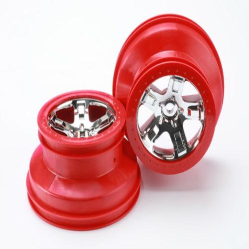 Traxxas 5868 Bright-Chrome Red Beadlock Wheels (2) 2.2/3.0" Rear Slash - PowerHobby