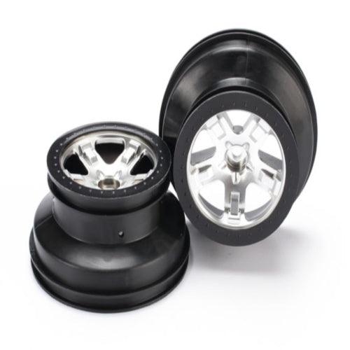 Traxxas 5874X SCT Front Wheels Chrome Black Slash (2) - PowerHobby