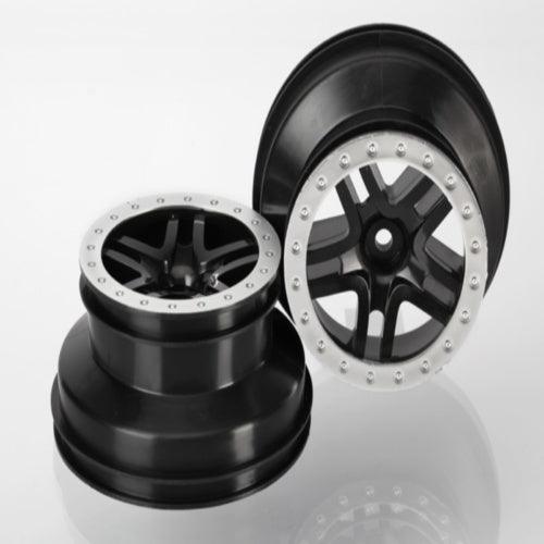 Traxxas 5884 Split-Spoke SCT Rear Wheel (Black /Satin Chrome Beadlock) (2) - PowerHobby