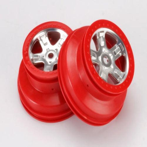 Traxxas 5972A Red Satin Chrome Wheels Beadlock Slayer - PowerHobby