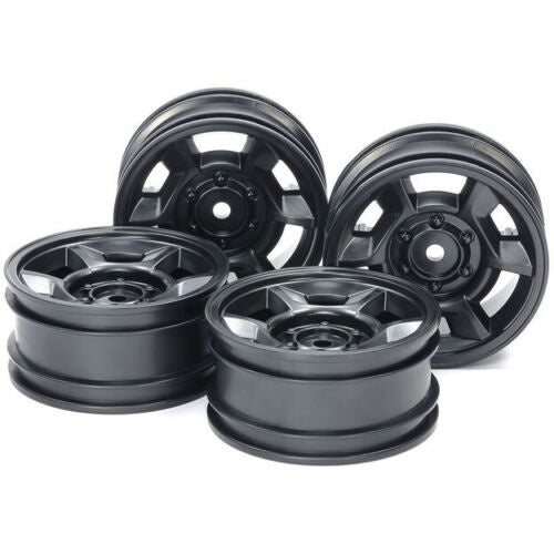 Tamiya TAM51688 CC-02 6-Spoke (4) Wheels Black 26mm Offset +4 - PowerHobby