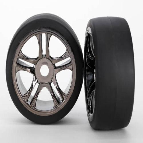 Traxxas 6479 Pre-Mounted Front Tire & Wheel Set Black Chrome (2) XO-1 - PowerHobby