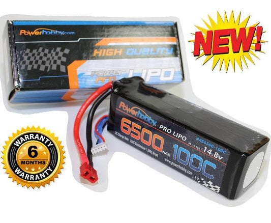 Powerhobby 4S 14.8V 6500mAh 100C Lipo Battery w Deans Plugs Soft Case 4-Cell - PowerHobby