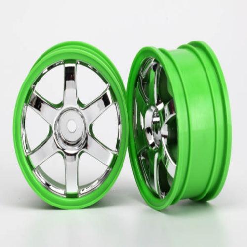 Traxxas 7374 Wheels Volk Racing TE37 Chrome/Green (2) Rally Mustang - PowerHobby