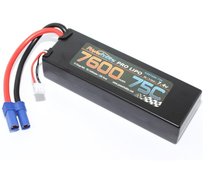 PowerHobby 2S 7.4V 7600mAh 75C Lipo Battery Pack w EC5 Plug Hard Case - PowerHobby