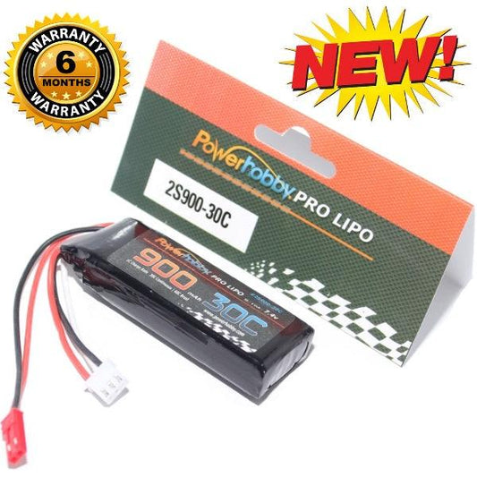 PowerHobby 2S 7.4V 900mAh 30C Lipo Battery w JST Connector 2-Cell - PowerHobby