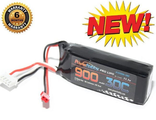 Powerhobby 3S 11.1V 900mAh 30C Lipo Battery Pack w JST Connetor - PowerHobby