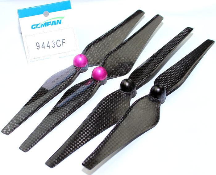 Gemfan DJI Phantom 2 Vision+ Carbon Fiber 9443 CW CCW Self Tightening Propellers - PowerHobby