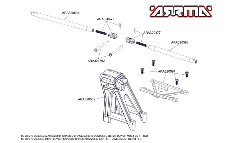 Arrma ARA320593 Chassis Brace Bar 164mm Kraton 8S - PowerHobby