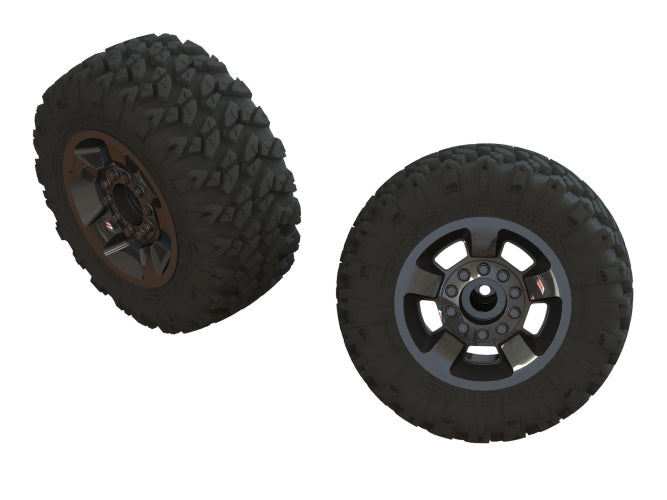 Arrma AR550053 Ragnarok Mt' Tire ST Glued (Black/Chrome) (2) Big Rock Granite - PowerHobby