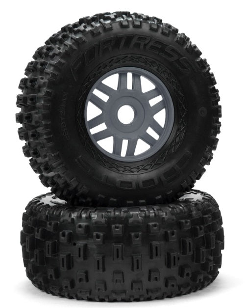 Arrma ARA550069 Dboots 'Fortress' Wheels Pre-Glued Tire Set Gun Metal Mojave - PowerHobby