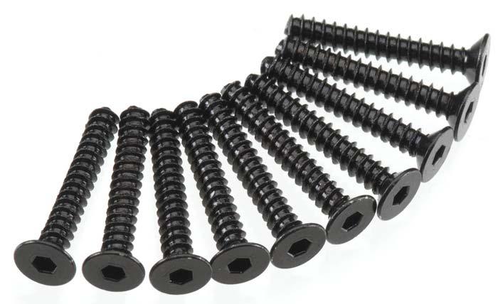 Axial AX469 SCX10 Hex 3x20mm Self Tapping Flat Head Screws Black (10) SCX10 III - PowerHobby