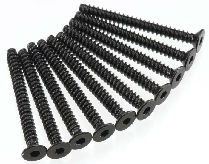 Axial AXA471 SCX10 Hex 3x30mm Self Tapping Flat Head Screws Black (10) - PowerHobby