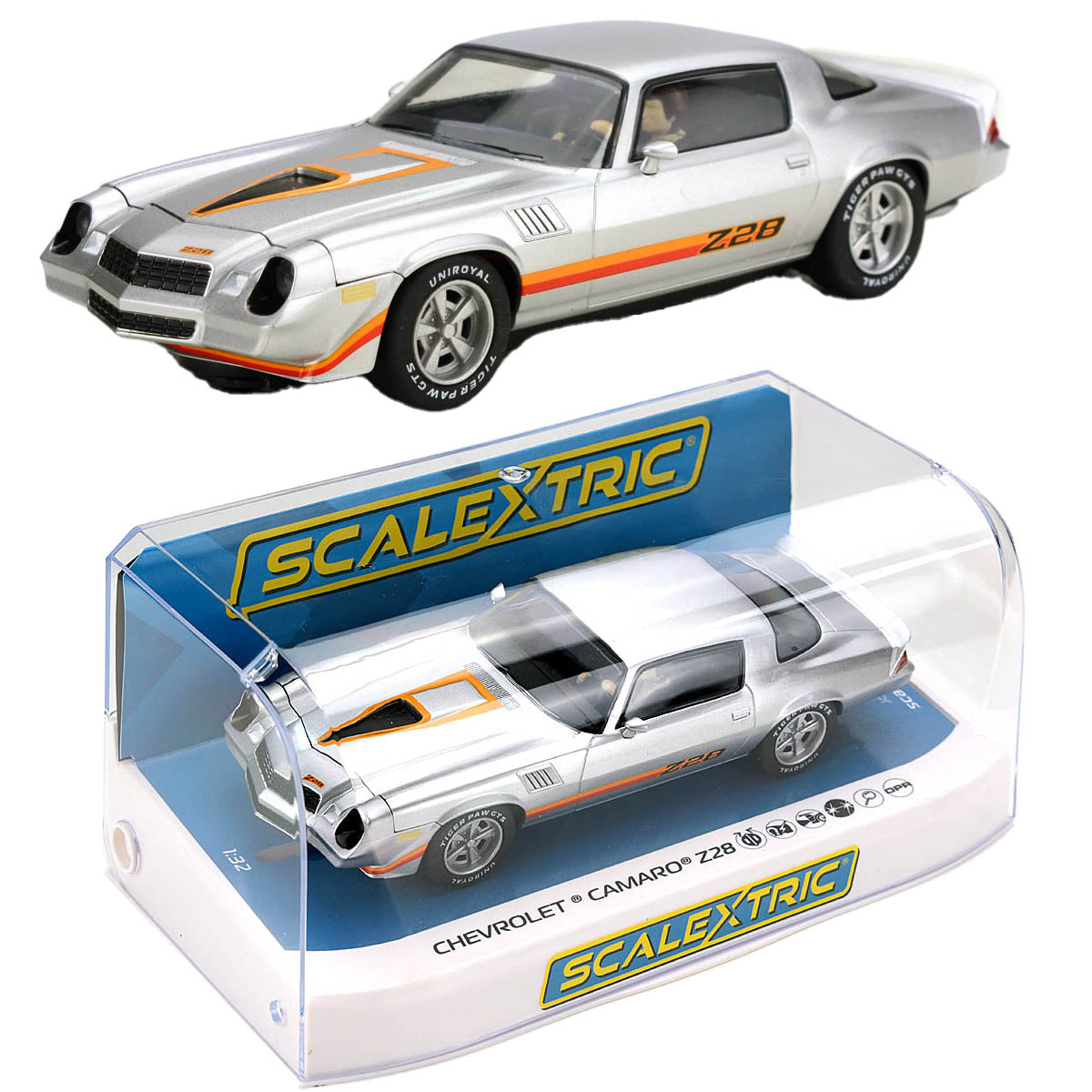 Scalextric C4227 Chevrolet Camaro Z28 Silver Slot Car 1/32 DPR - PowerHobby