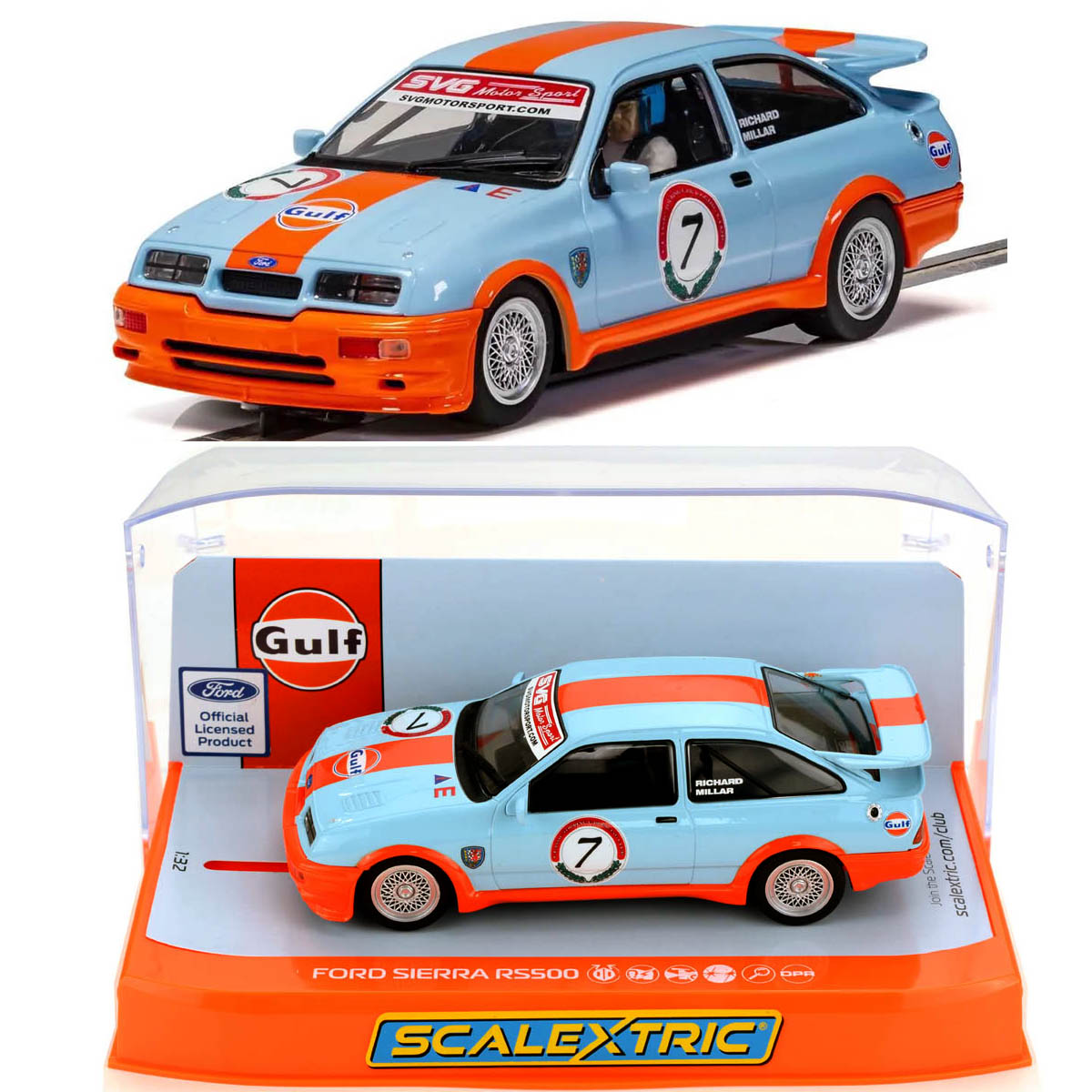 Scalextric C4231 Ford Sierra RS500 Gulf Richard Millar Slot Car 1/32 DPR - PowerHobby