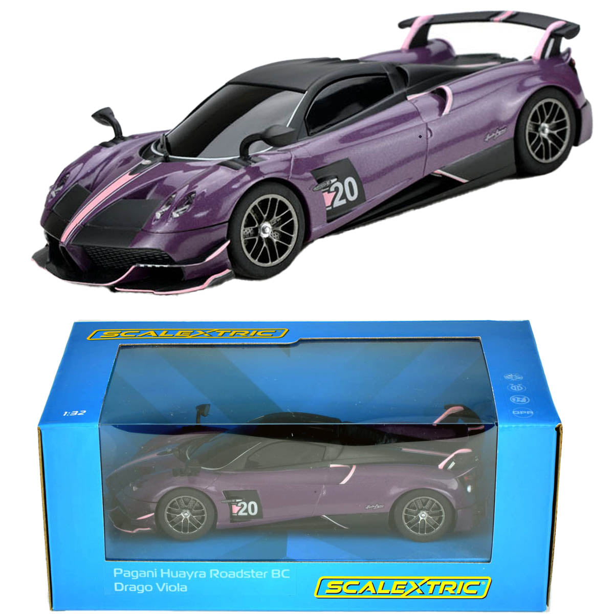 Scalextric C4248 Pagani Huayra Roadster BC Drago Viola Edition Slot Car 1/32 DPR - PowerHobby