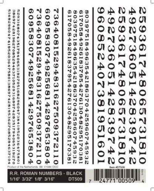 Woodland Scenics DT509 RR Roman Numbers Black 1/16-3/16" Train Decal Sheet - PowerHobby