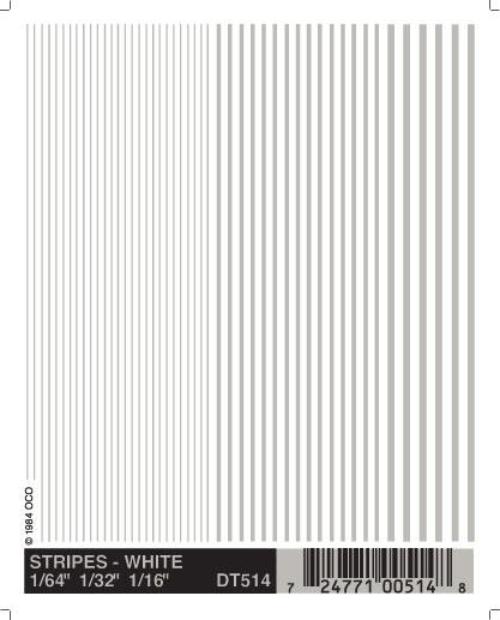 Woodland Scenics DT514 Stripes White 1/64-3/16" Train Decal Sheet - PowerHobby