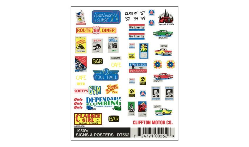 Woodland Scenics DT562 1950's Signs and Posters Decal / Stickers - PowerHobby