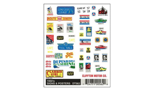 Woodland Scenics DT562 1950's Signs and Posters Decal / Stickers - PowerHobby