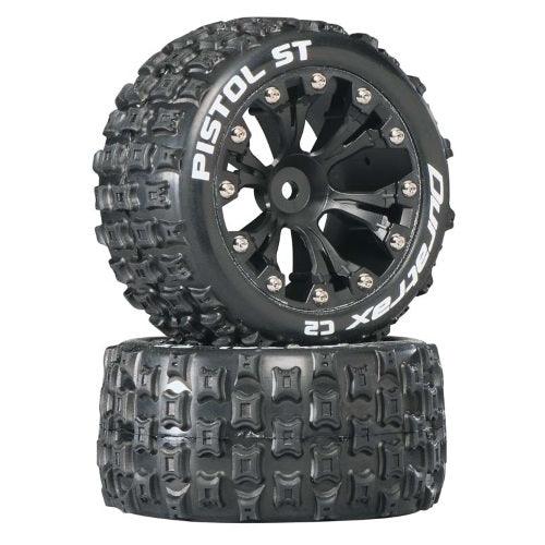 Duratrax DTXC3554 Mounted Rear Pistol ST Tire / Wheel Set (2) Stampede Rustler - PowerHobby