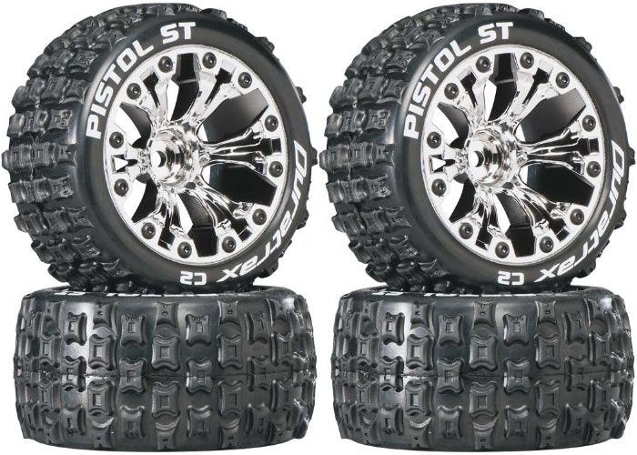 Duratrax Mounted Pistol ST Tires Wheels 4 4WD Stampede Savage XS Flux Front Rear - PowerHobby