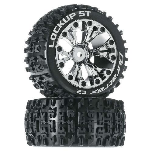 Duratrax Lockup Mounted Rear Tire/Wheel Chrome Traxxas Rustler Stampede Monster - PowerHobby