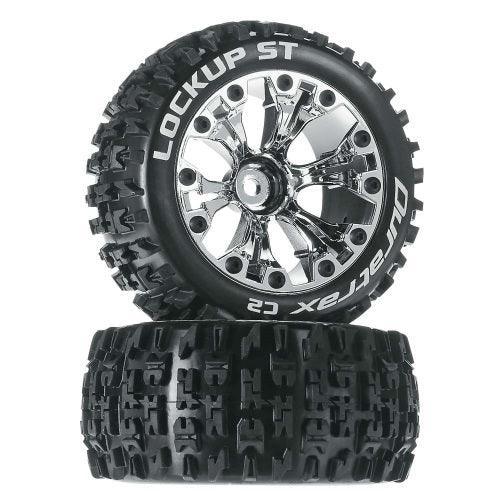 Duratrax Lockup ST Mounted Chrome Tire/Wheel Traxxas Rustler Stamp Jato Monstor - PowerHobby