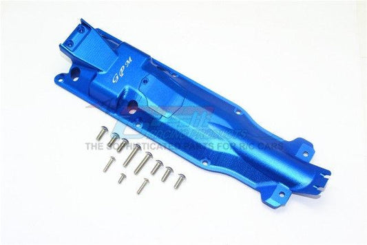 GPM ALUMINUM 3D SKID PLATE FOR MIDDLE OF CHASSIS TRAXXAS REVO / SLAYER PRO BLUE - PowerHobby