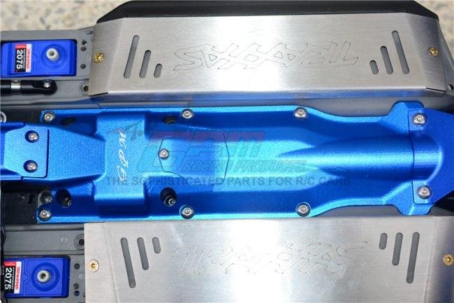 GPM ALUMINUM 3D SKID PLATE FOR MIDDLE OF CHASSIS TRAXXAS REVO / SLAYER PRO BLUE - PowerHobby