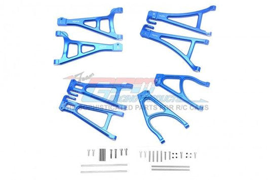 GPM ALUMINUM FULL SUSPENSION ARM SET F/R AND UPPER LOWER TRAXXAS E-REVO BLUE - PowerHobby