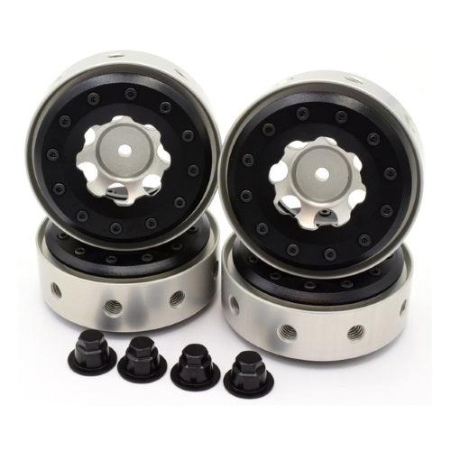 Hot Racing BLW198S08 Silver 1.9" Beadlock Wheels w/ Black Rings (4) Rock Crawler - PowerHobby