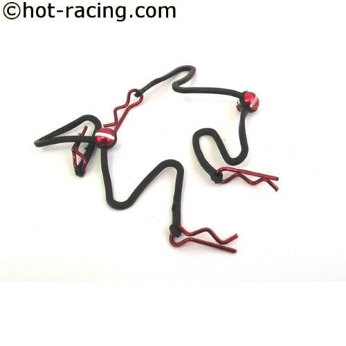 Hot Racing BWP123B02 Red Body Clips w/ Fastened Rubber Leash - PowerHobby