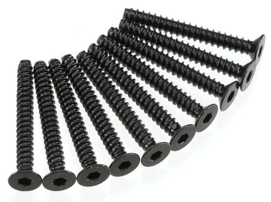 Axial AX470 AX10 Hex 3x25mm Self Tapping Flat Head Screws Black (10) - PowerHobby