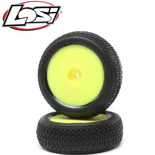 Losi LOS41015 Taper Pin FRont Mounted Yellow Tires / Wheels (2) Mini-B - PowerHobby