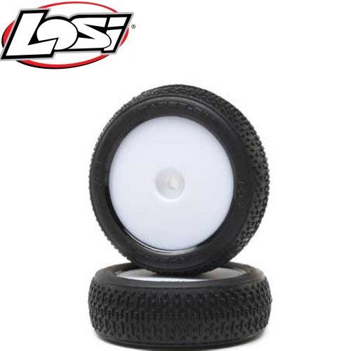 Losi LOS41017 Taper Pin FRont Mounted White Tires / Wheels (2) Mini-B - PowerHobby