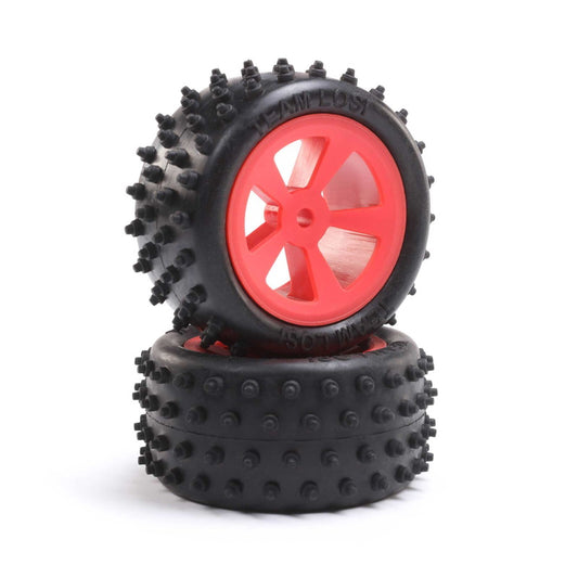 Losi LOS41023 4 Row Rear Tires Mounted Red (2) Mini JRX2 - PowerHobby