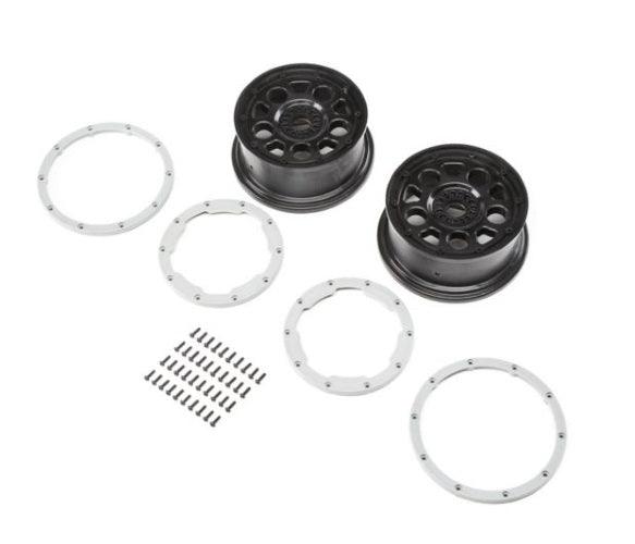 Losi Racing LOS45015 Wheel Black Beadlock Silver (2) Desert Buggy XL-E - PowerHobby