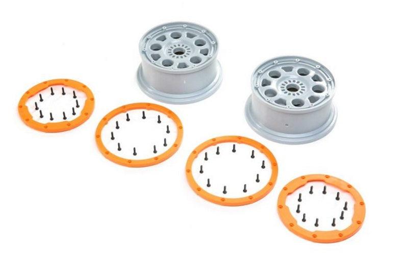 Losi Racing LOS45032 Beadlock Wheels Silver/Orange (2) Desert Buggy XL-E 2.0 - PowerHobby