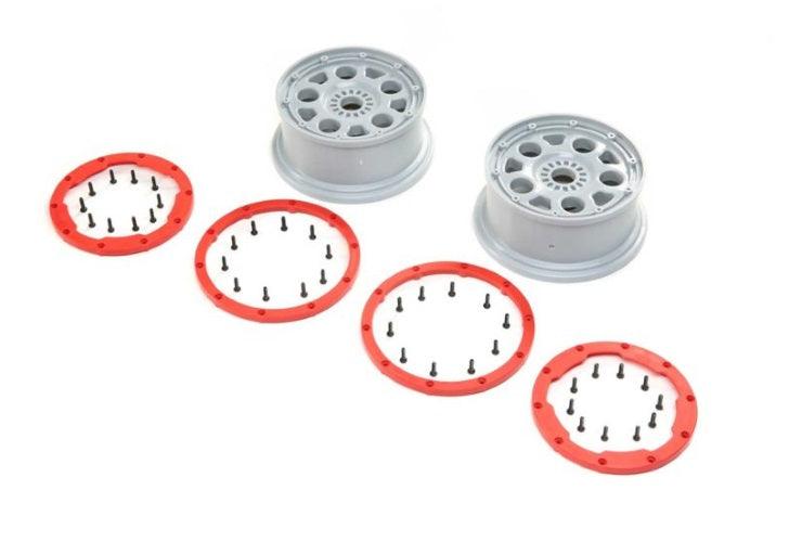 Losi Racing LOS45033 Wheels Silver/Red Bead Lock (2) Desert Buggy XL-E 2.0 - PowerHobby